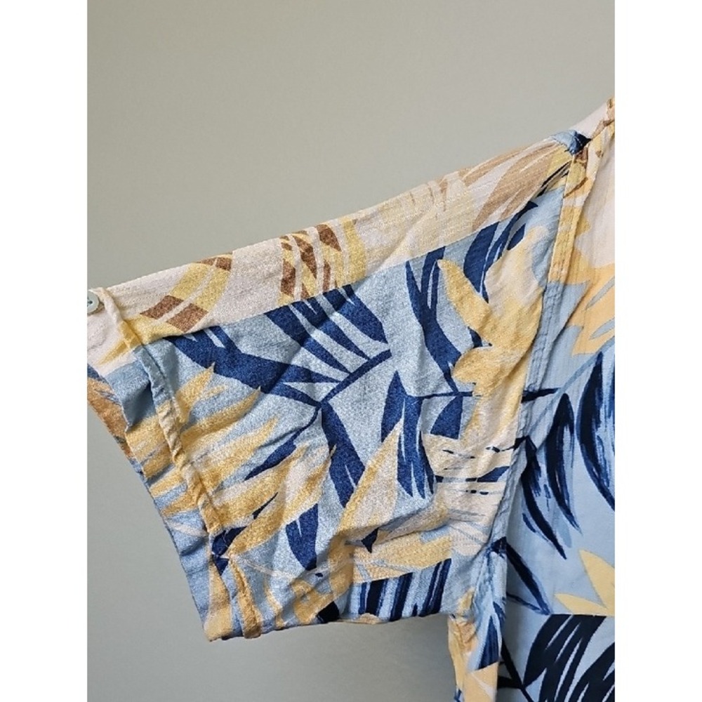 Cubavera Mens Large Tropical Leaf Patchwork Viscose Rayon Hawaiian Shirt Blue XL - Picture 5 of 7